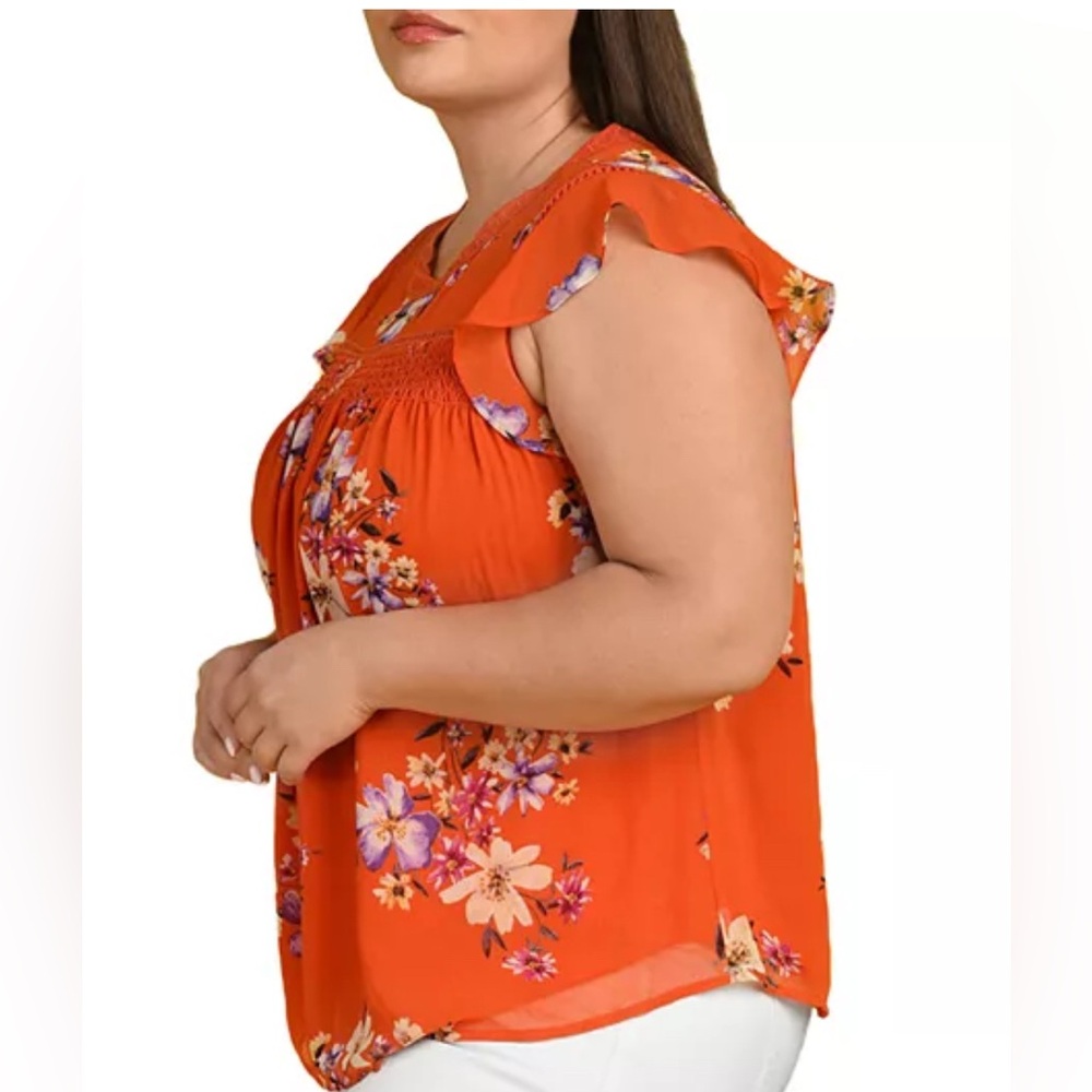 Red Floral Sleeveless Blouse